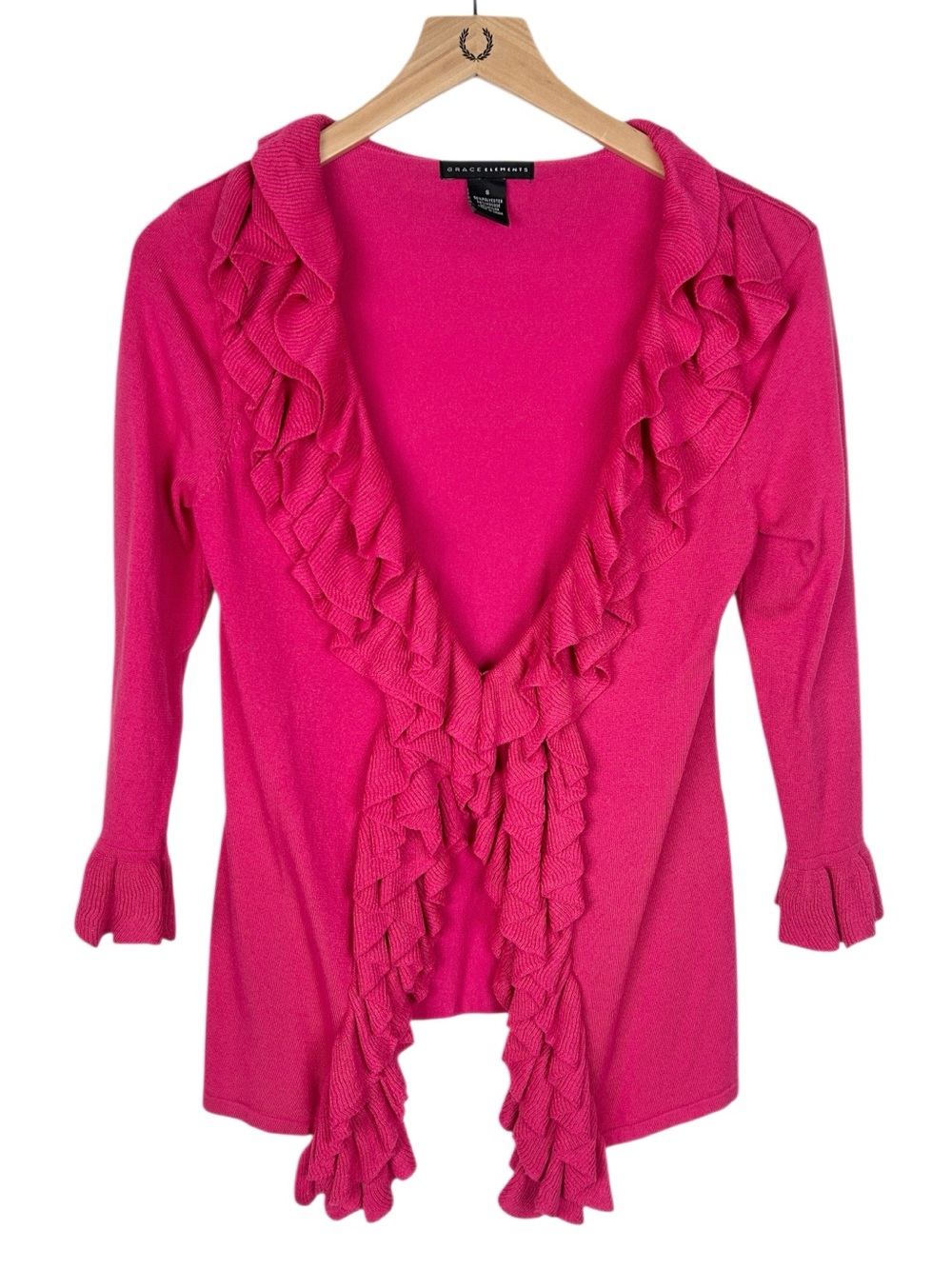 Grace Elements fuchsia ruffle open-front cardigan